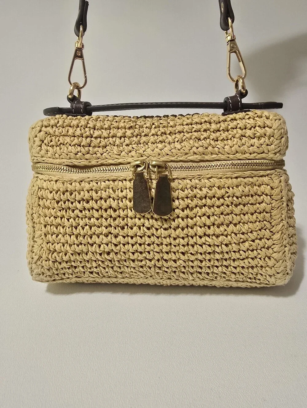 Tory Burch Romy Straw Slim Top Handle Bag